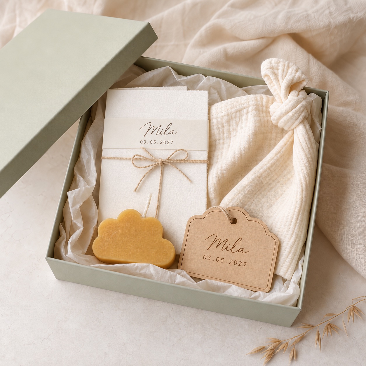 Babywillkommensbox »Kleines Wunder« mit beispielhafter Personalisierung