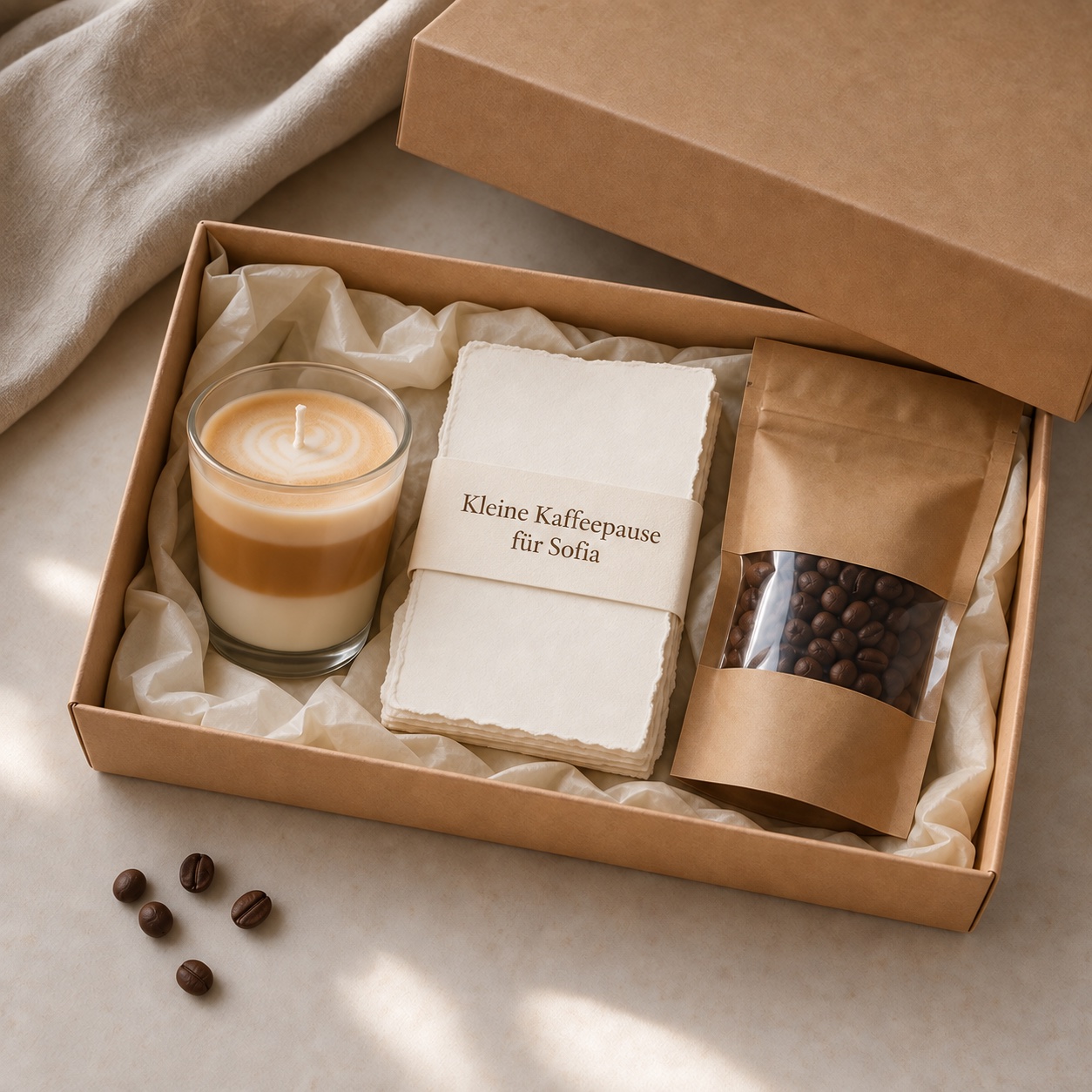 Kaffee-&-Poesie-Box »Kleine Pause« mit beispielhafter Personalisierung
